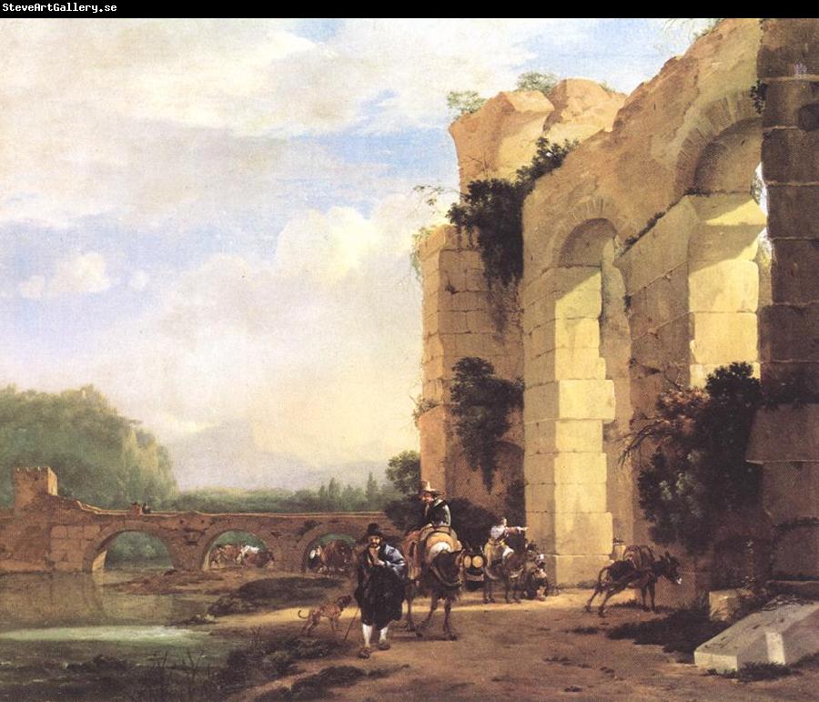 ASSELYN, Jan Italian Landscape with the Ruins of a Roman Bridge and Aqueduct cc